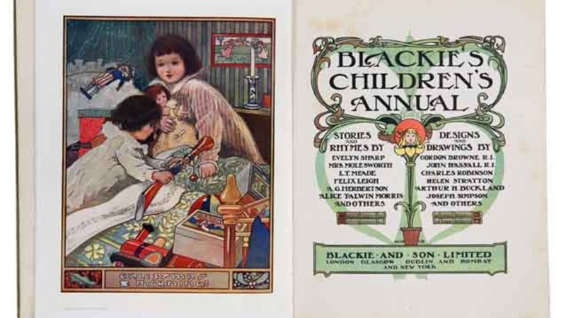 Picture of a children's book with an illustration on the left and a title page on the right.