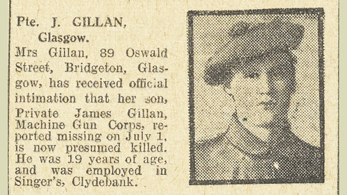 Newspaper article with photograph of a soldier. 