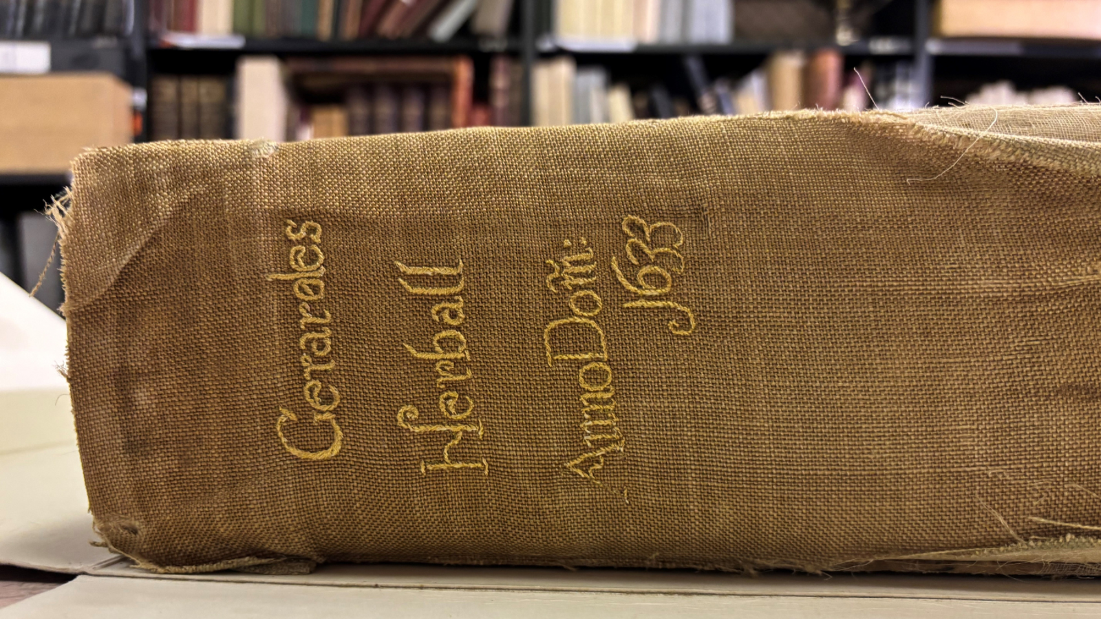 sPINE OF A BOOK WITH AN EMBROIDERED TITLE