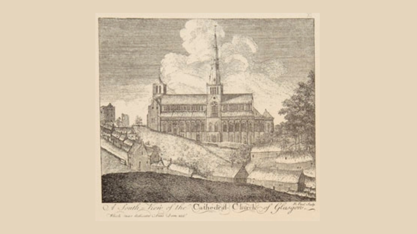 An engraving of Glasgow Cathedral.