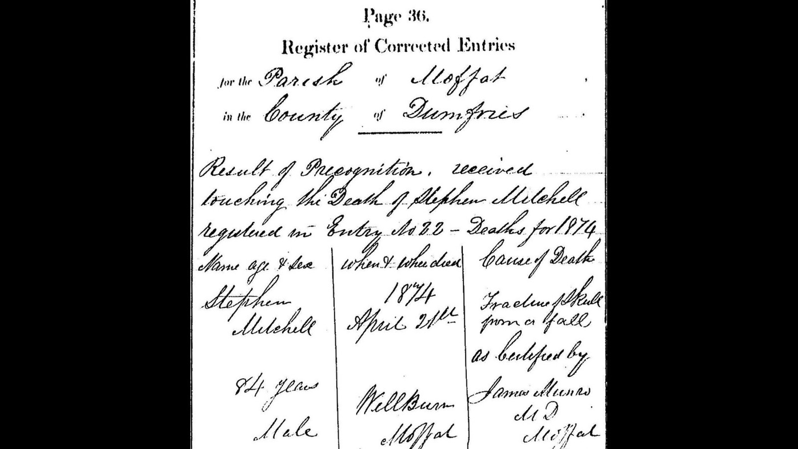 Copy of a Register of Corrected Entry document