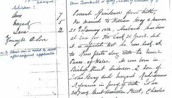 A photo of a Poor Law Record, handwritten with black ink.