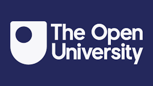 Open University logo with white shield image on a blue background