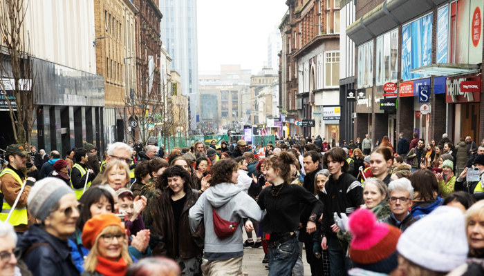 People dancing on Sauchiehall Street