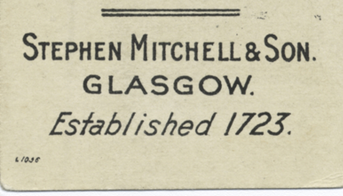 Advertisement for Stephen Mitchell and Sons. Established 1723